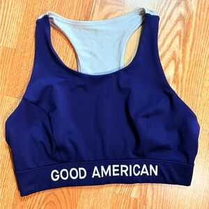 Good American Blue & White Sports Bra With Graphic Logo Size Large